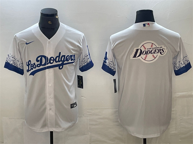 Men's Los Angeles Dodgers White Team Big Logo City Connect Cool Base Stitched Baseball Jersey Men's Los Angeles Dodgers White Team Big Logo City Connect Cool Base Stitched Baseball Jersey